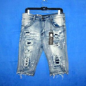 Waimea Skinny Fit Distressed Denim Shorts Blue 34 NWT